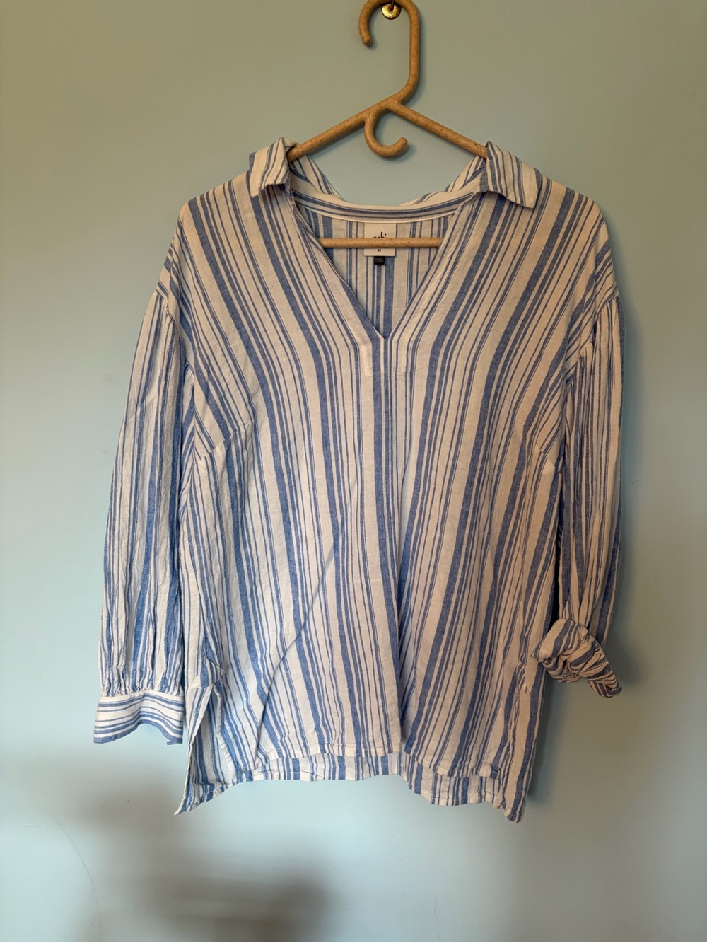 CAbi Blue and White Striped V-Neck Tunic